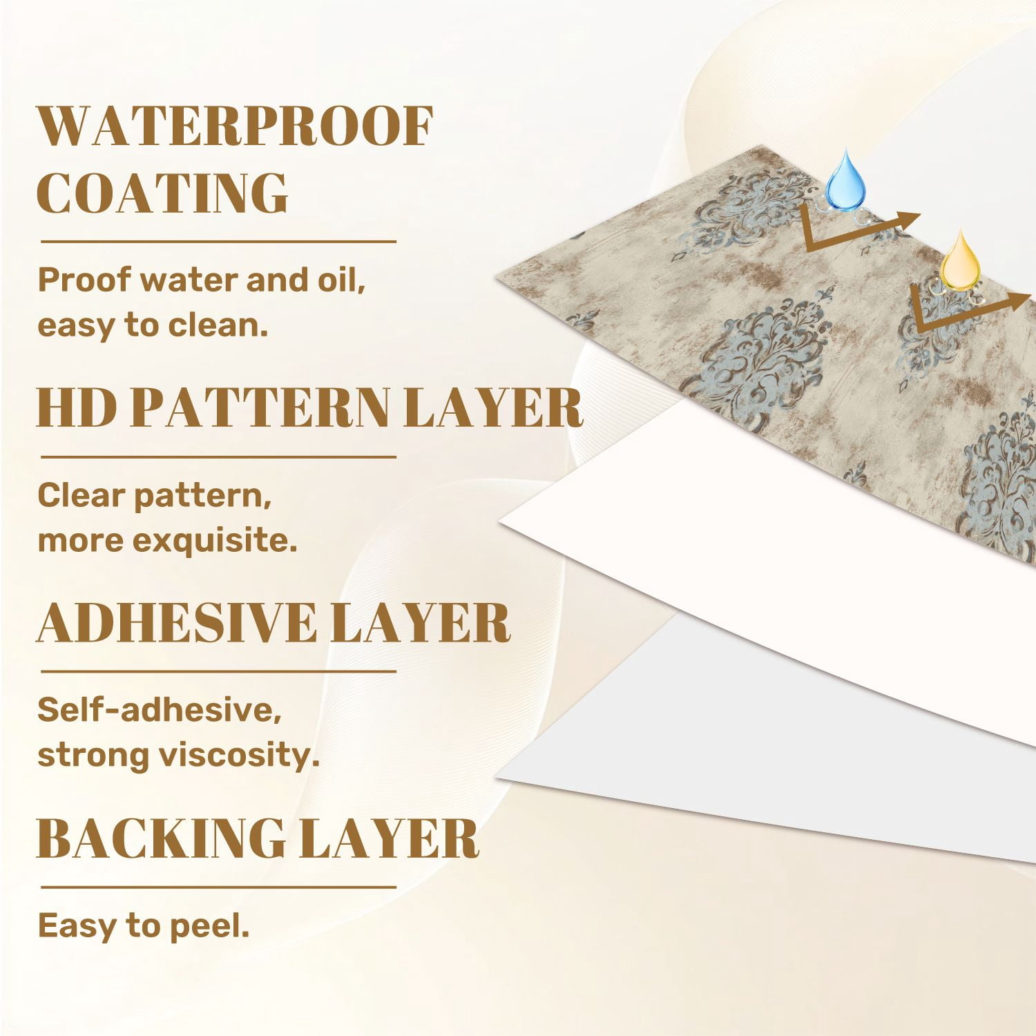 Boho Peel and Stick Wallpaper Vintage Blue Brown Damask Floral Distressed Contact Paper 23.6in x 9.8ft Wallpaper Removable Self Adhesive Wall Paper for Bedroom