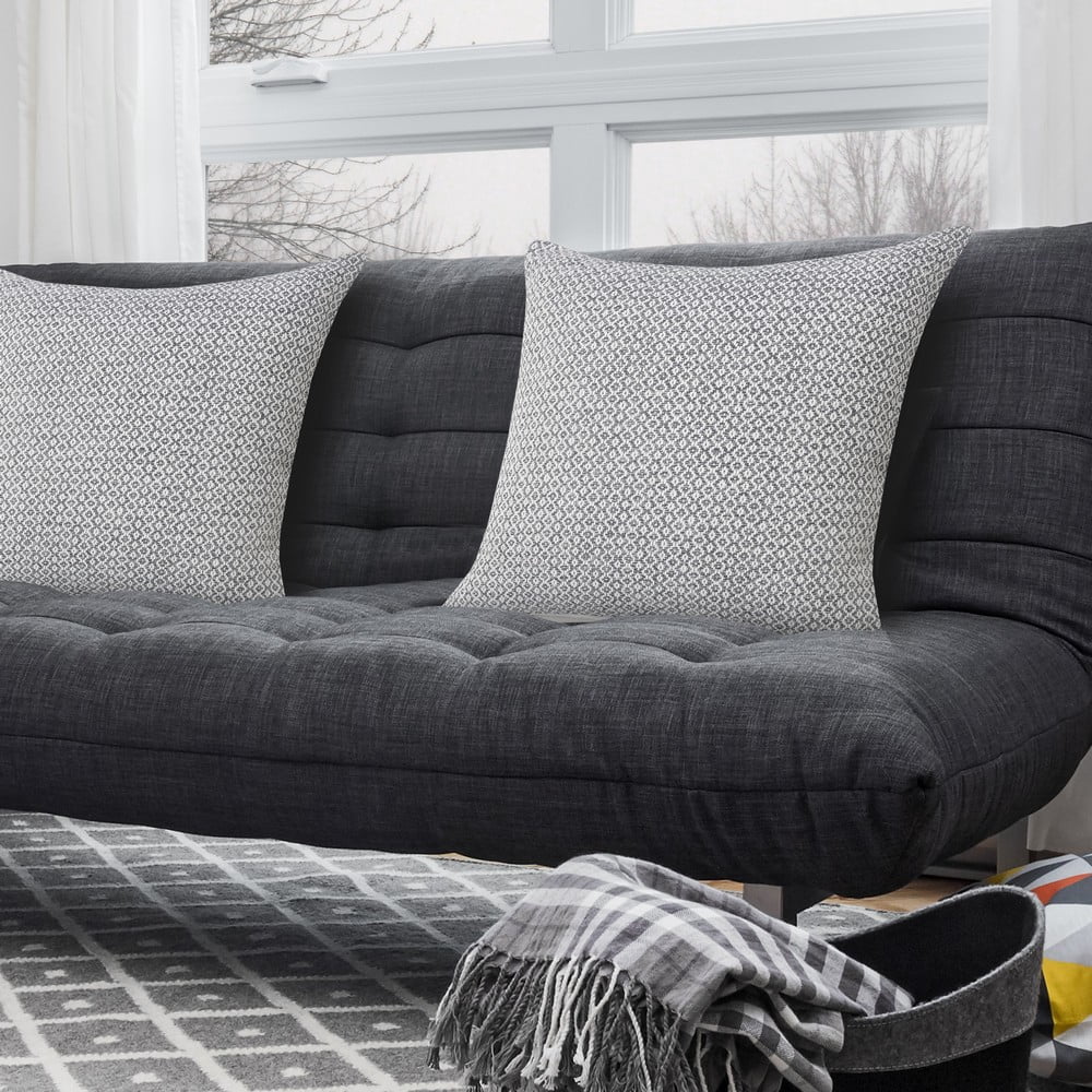 Ox Bay Hampton Set of 2 Gray/White Striped 18" x 18" Cotton Adult Decorative Feather Filled Pillow Set