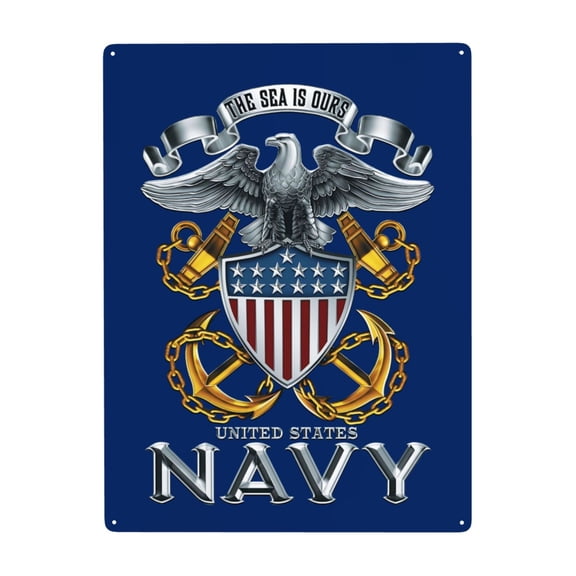 Navy Metal Sign Decor Tin Hanging Picture Wall Decoration 12x16 Inches