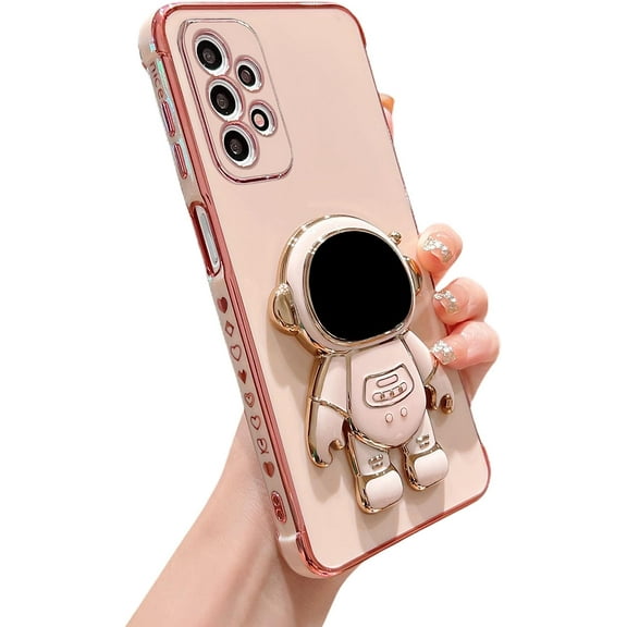 Compatible with Samsung Galaxy A23 6.6" Phone Case Cute Cartoon Plating Astronaut Stand Holder Cover Camera Protection Shockproof Kickstand Bumper for Samsung A23 4g/5g Universal (Pink)