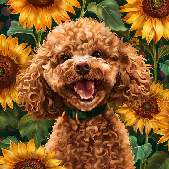 Cute Brown Poodle Dog in Sunflowers 5D Diamond Art Painting by Number Kits for Adults DIY Paint with Full Drill Round Diamond Gems Painting Art Craft for Home Wall Decor 13.8x13.8in(1)