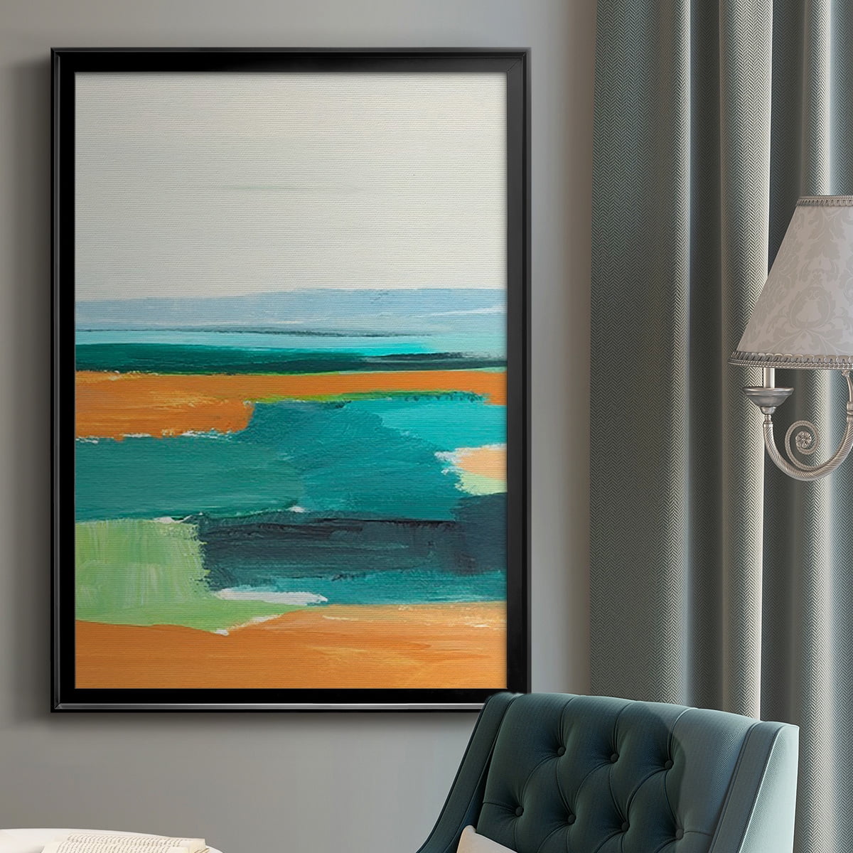 Aqua and Orange I Premium Framed Print, in Gold, Black, or Silver - Ready to Hang