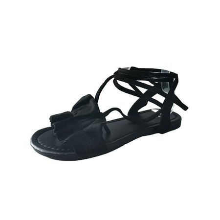 

Crocowalk Women Anti Slip Breathable Ankle Strap Flats Cozy Lace Up Sandals Beach Wear Resistant Flower Decor Shoes