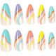 thumbnail image 4 of 24pcs Short Almond False Nails Multicolor Stick on Nails Press on Nails Removable Glue-on Nails Full Cover Acrylic Fake Nails Women Girls Nail Art Acc, 4 of 5