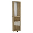 thumbnail image 4 of Miekor Furniture Chicago 75" H Mirrored Corner Bar Cabinet, With Glass Doors, Two Shelves And Stemware Macadamia 14553, 4 of 7
