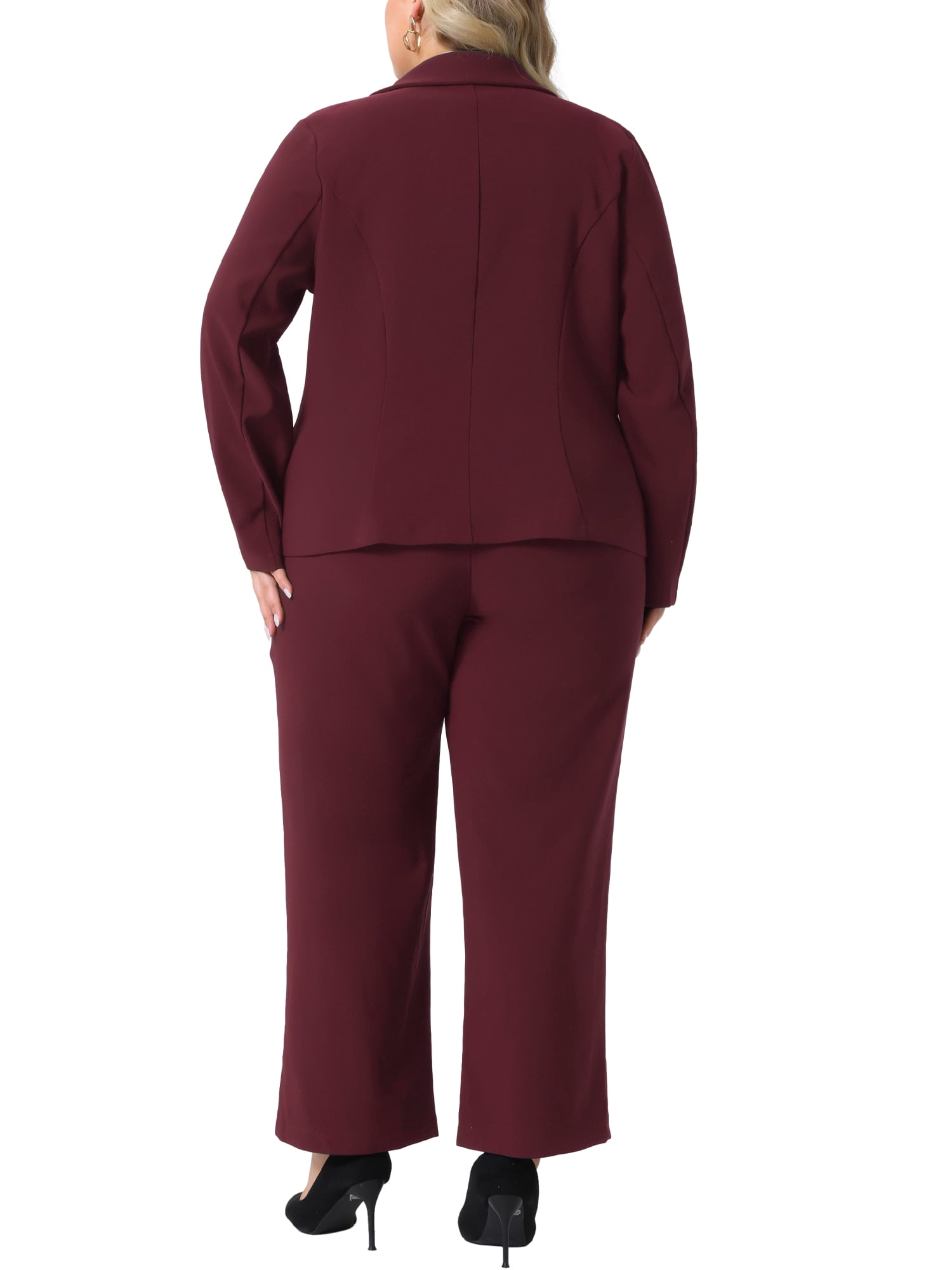 DARING DIVA Women's Plus 2 Pieces Business Office Blazer and Pants Suit Set 3X Burgundy