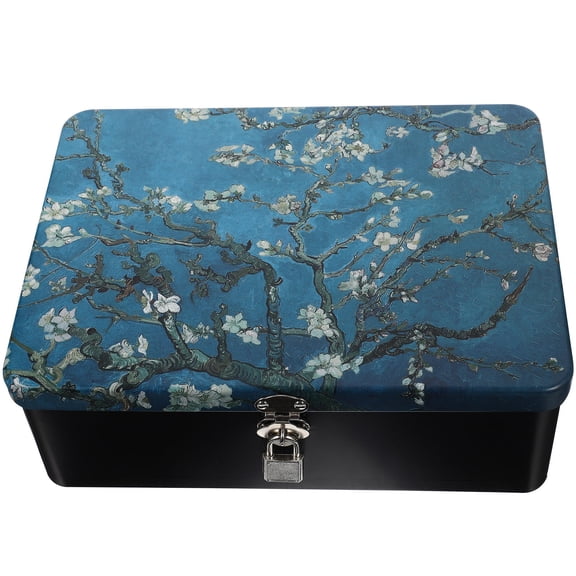 KONTONTY Tin Storage Box With Lock Vintage Jewelry Box Black 1Pcs