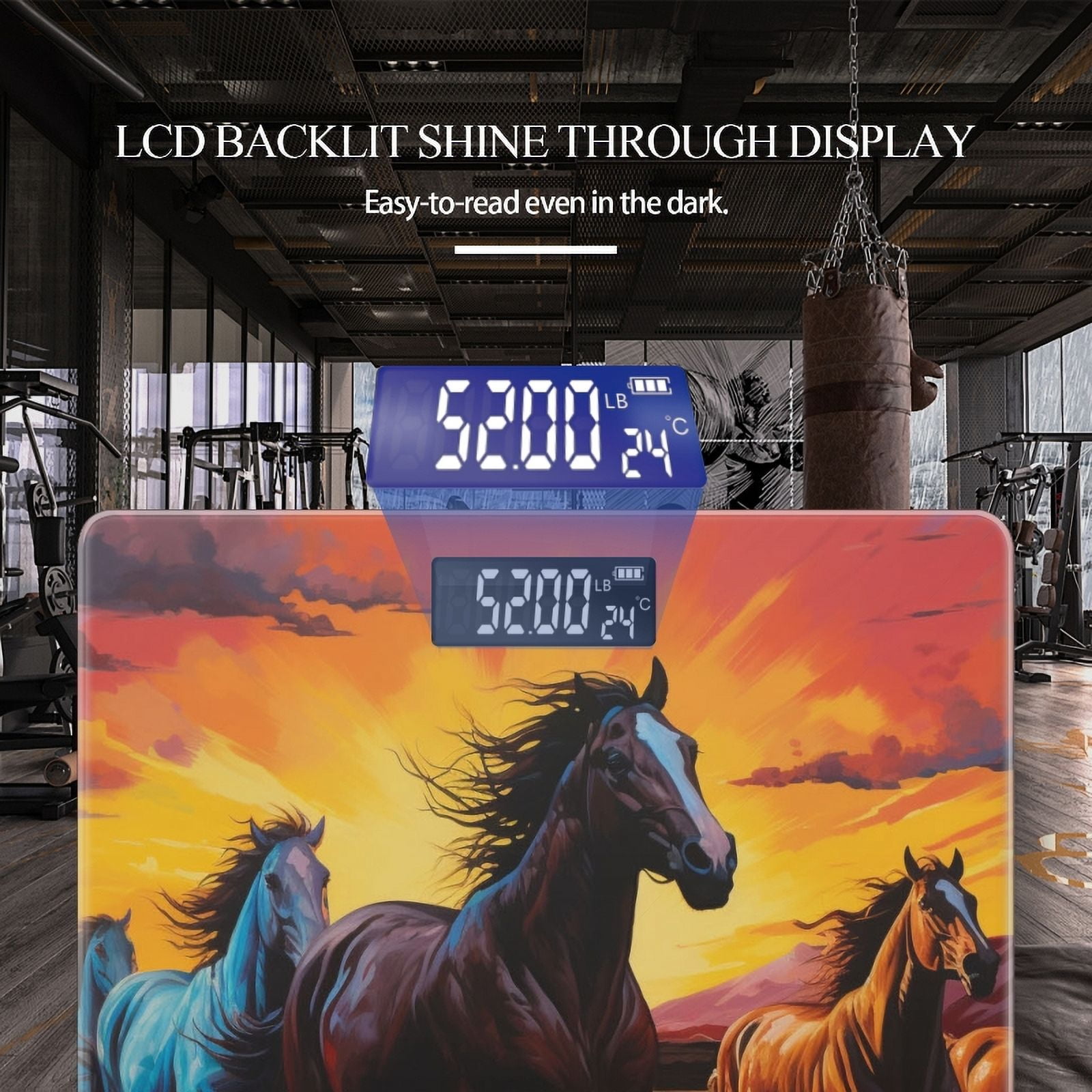 High Precision Body Weight Scale Smart Bathroom Scales with Large LCD Display(400lbs),Decorative for Bedroom-Horses Running Along The Riverbank With The Sunset Sky