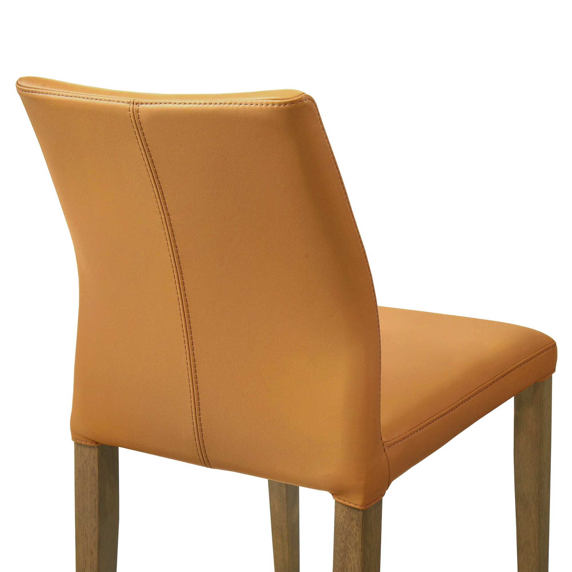 Elyza Full Back Top Grain Leather Upholstered Wood Dining Chairs in Orange - Set of 2