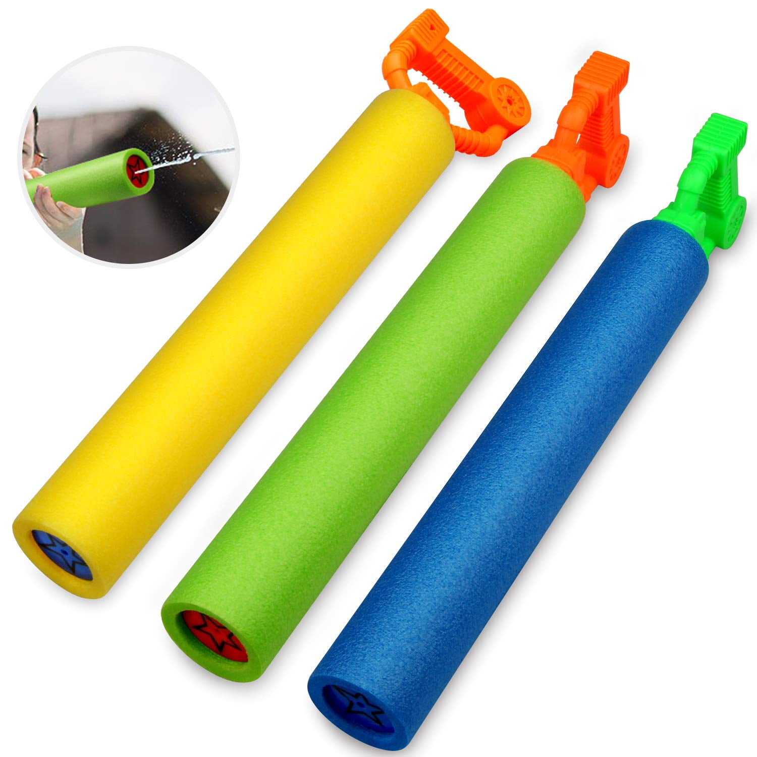 Peroptimist 3Pack Water Guns for Kids, Super Soaker Foam Water Blaster Shooter Summer Fun, Water Guns for Outdoor Swimming Pool, Games Toys for Boys Girls Adults, Three Different Colors