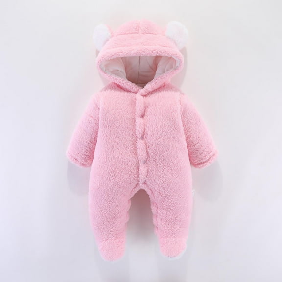 KkSLirnhs Size 0-12M Girls Clothes Clearance under $ 10 Newborn Baby Winter Girls Boys Clothes Warm Bear Ears Overall Rompers Hooded Jumpsuit Brown 9-12M