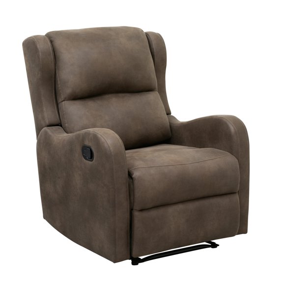 Benjara Kim 38 Inch Manual Recliner Chair, Cushioned Brown Microfiber, Solid Wood