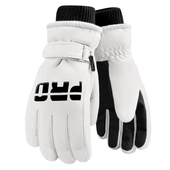 Professional Snow Gloves for Men & Women, Heavy Duty Waterproof Gloves with Grip & Liner, for Skiing & Extreme Cold White