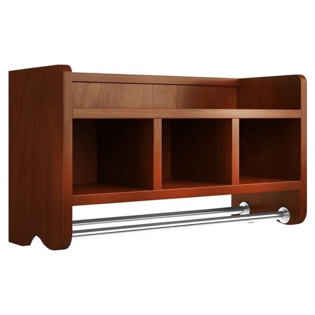 Alaterre Furniture 25" Bath Storage Shelf with Two Towel Rods in Chestnut