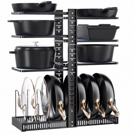 ORDORA Pots and Pans Organizer, 6-Tier Adjustable Dual-Side Liftable Cabinet Pot Rack