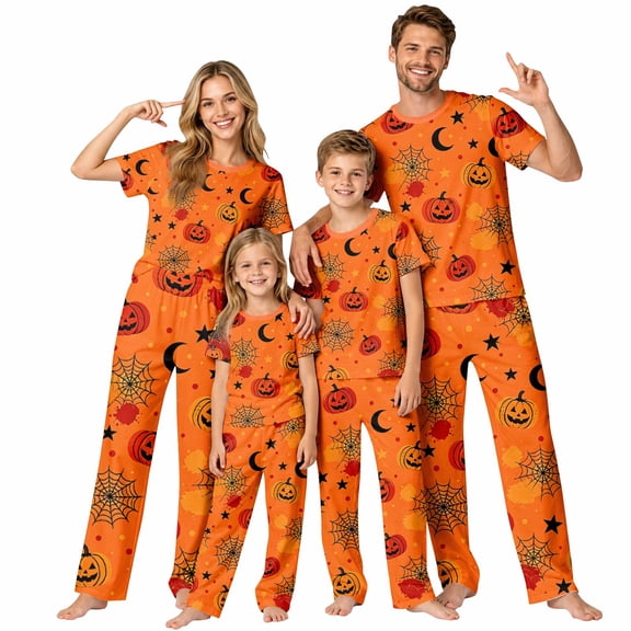Family Matching Halloween Pajamas Theme Holiday Lounge Wear Cozy Sleepwear Nightwear For Festive Celebration Party Home Clothes Photo Shoot Nightshirt Halloween Gifts Men L