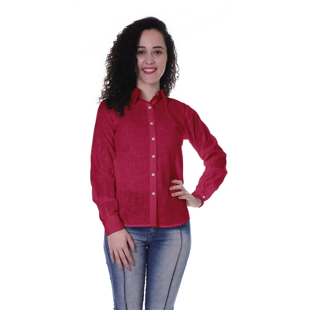 Moomaya Chemises à Col en Coton à Manches Longues pour Femmes Formelles Unies Vêtements de Travail