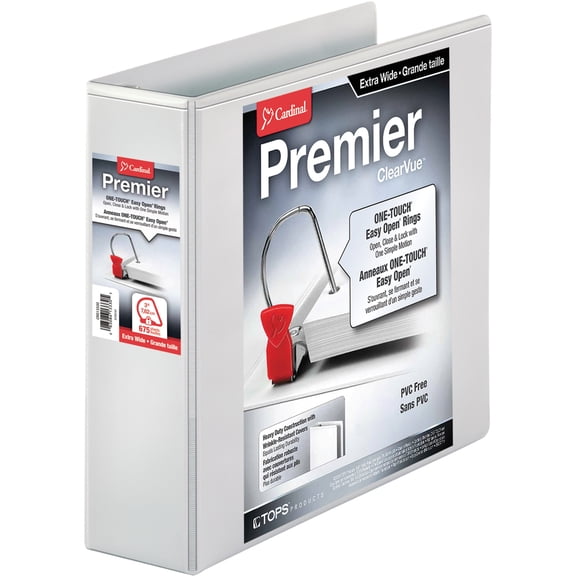 Cardinal Easy-Open ClearVue Extra-Wide Locking Slant-D Binder, 3" Cap, 11 x 8 1/2, White