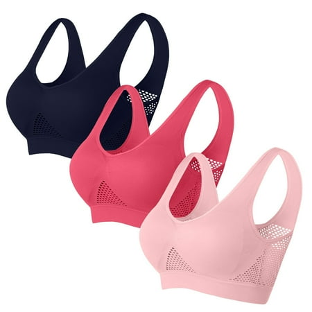 Ecqkame Sport Bras for Women No Underwire Seamless Push Up Bra Yoga Gym Activewear Plus Size Solid Color Everyday Breathable Supportive Bra 3PC Navy B XXL on Clearance