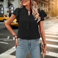thumbnail image 4 of Blusa De Manga Corta Camiseta informal para mujer con cuello en V y volantes, ligera para mujer, ajuste relajado (negro L) Ygjytge para Mujer Negro T XL, 4 of 8