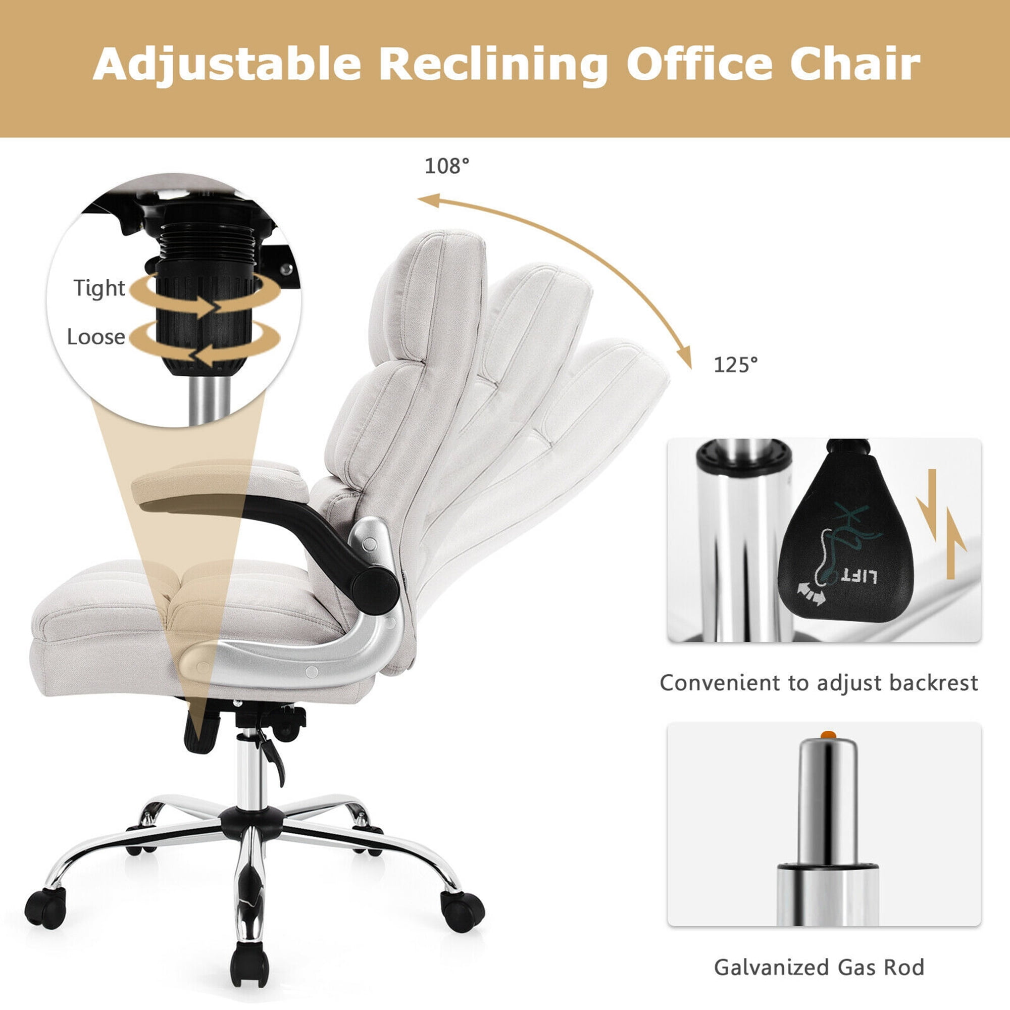 Gymax Big & Tall High Back Office Chair Adjustable Swivel w/Flip-up Arm Beige