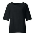 thumbnail image 4 of DDAPJ pyju Linen Shirts for Women Basic Solid Casual 3/4 Sleeve Tops Loose Fit Round Neck Blouses Breathable Beach Shirt Resort Wear Black XXL, 4 of 7