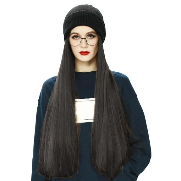Mens Womens Hats Beanies Women Hat Wig Knit With Long Straight Wig Hat Dismountable Warm Cap for Winter Thickened Cold Hat