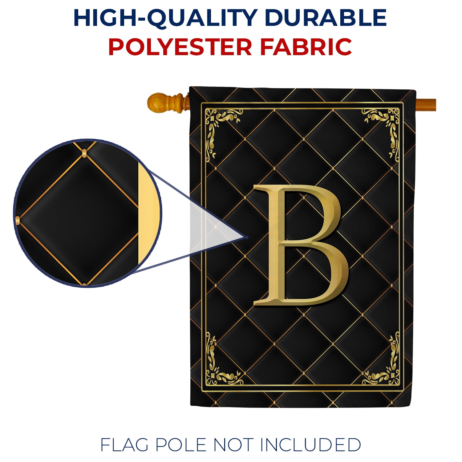 America Forever Monogram B House Flag, 28 x 40 inch Double Sided, Black Gold Quilted Design, Decorative Letter B Flag, Elegant Monogrammed Banner, Personalized Initial Outdoor Decor, Yard Flag