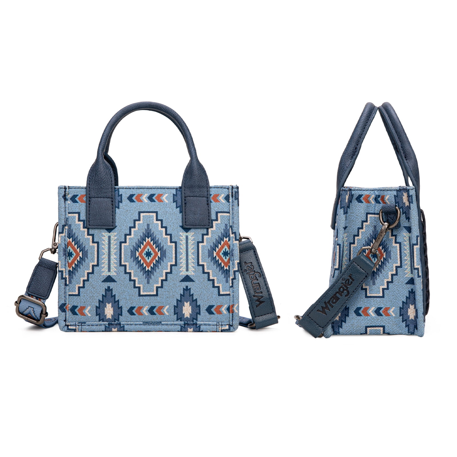 Wrangler Mini Tote Bag Small Top Handle Bag Ladies Woven Satchel Handbag, Jean