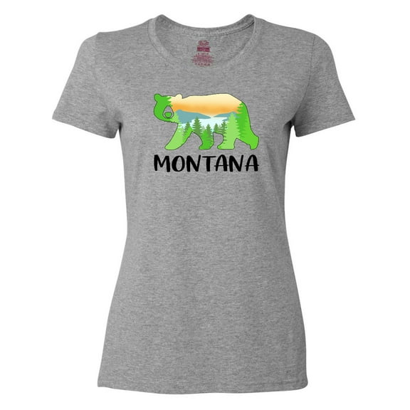 Inktastic Montana Lake and Trees in Bear Silhouette Women's T-Shirt