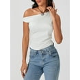 thumbnail image 2 of Rdhnmea Women's Tight Fitted Slash Neck One Shoulder Sleeveless Crop Tops, 2 of 9