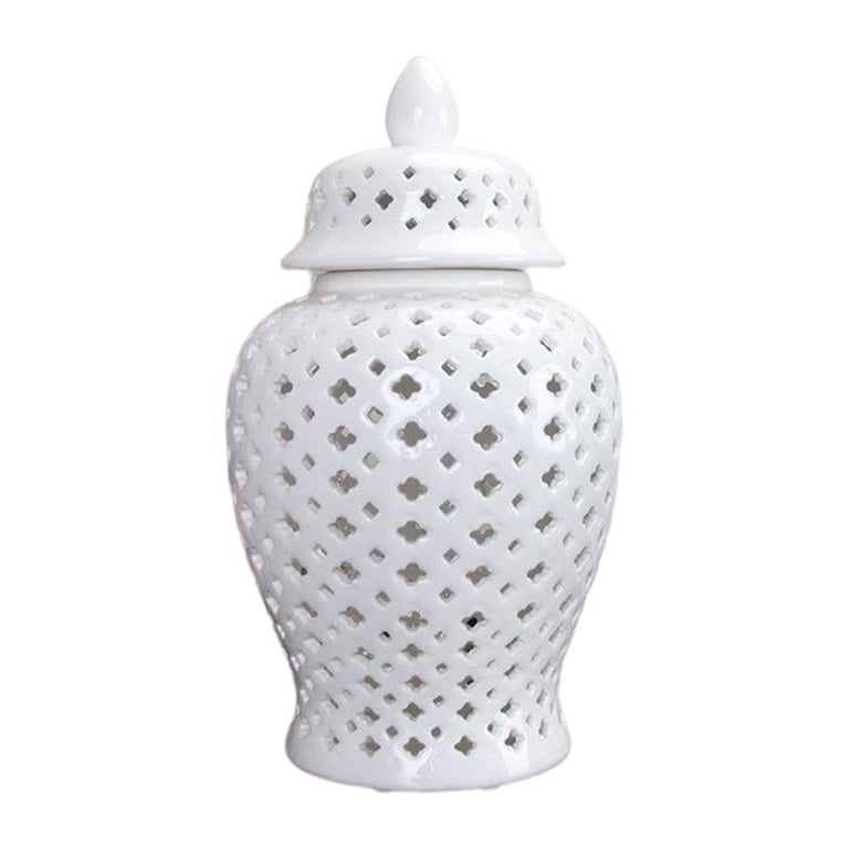 ARTLINE Ceramic Floral Ginger Jar With Lid - Chinese Temple Style Vase For Home Decor, Tea Storage, Or Flower Arranging
