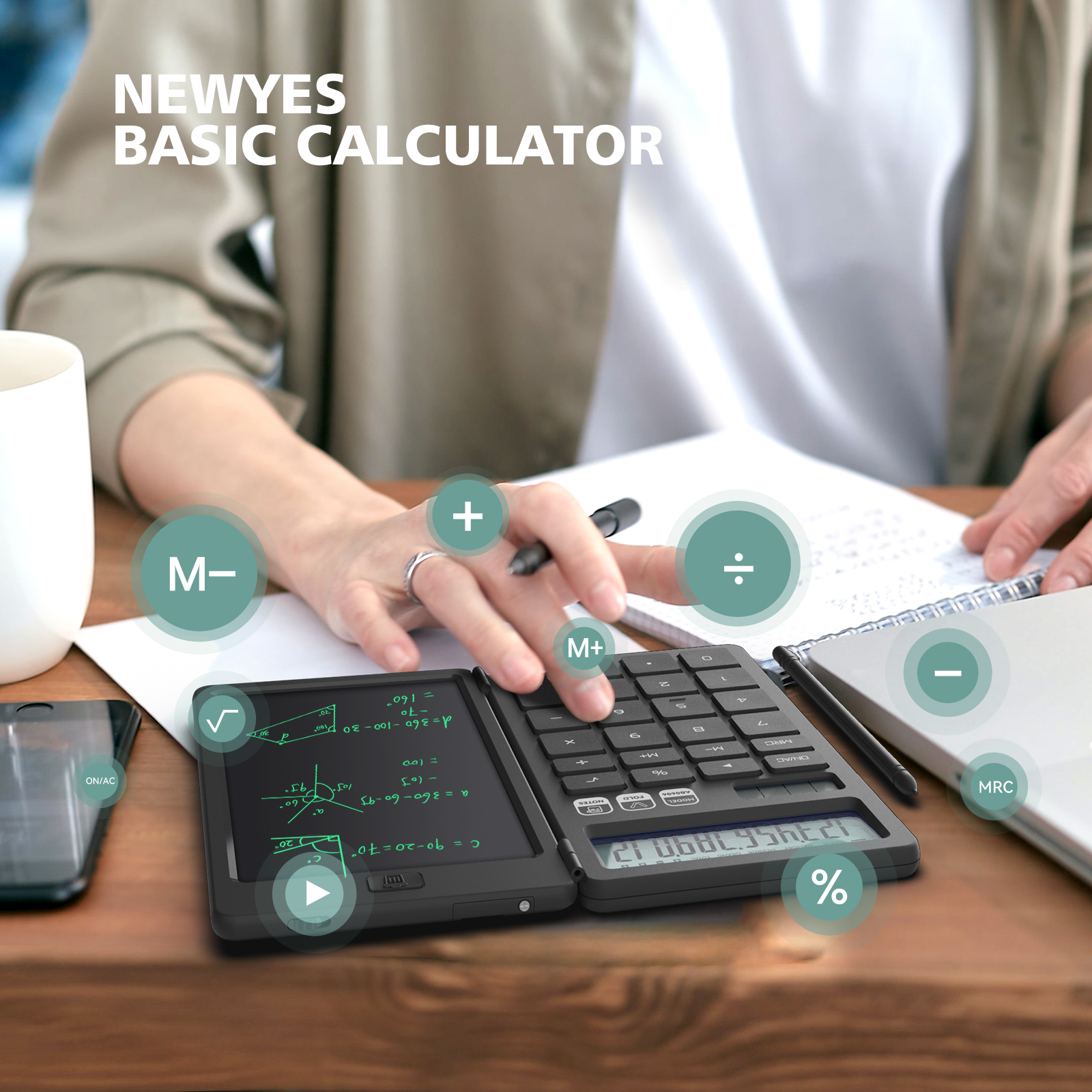 Newyes Desktop Calculator with Erasable LCD Notepad, Black photo 2