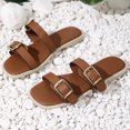 thumbnail image 6 of Domuza Women's Genuine Leather Platform Sandals Cork Footbed Slip-on Sandals Summer Chunky Slides with Double Adjustable Buckle Casual Vacation Shoes Brown 5.5（EU-36）, 6 of 6