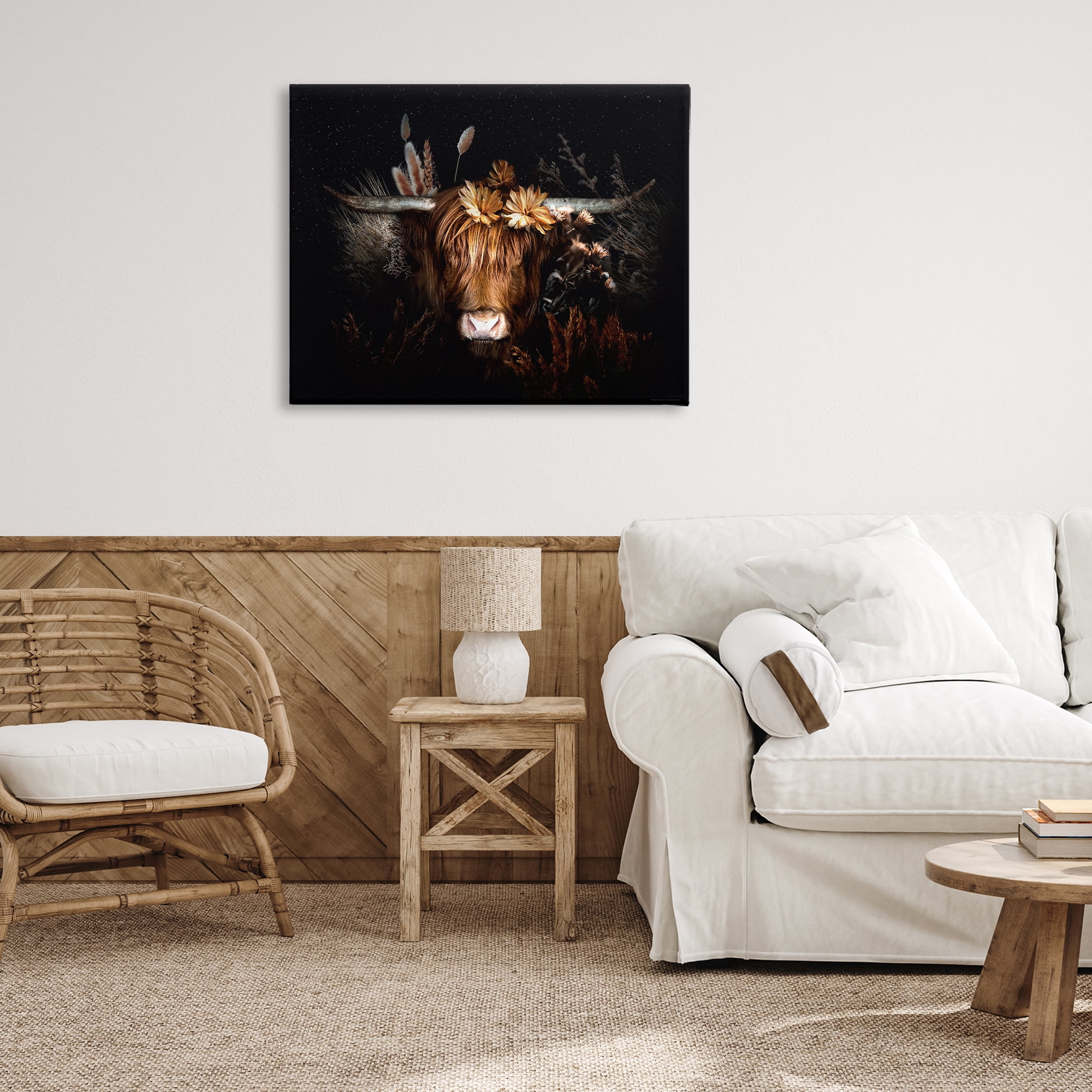 Stupell Industries Shadowed Cattle & Botanicals Animals Painting Wrapped Canvas Art Print Wall Art, 40 x 30