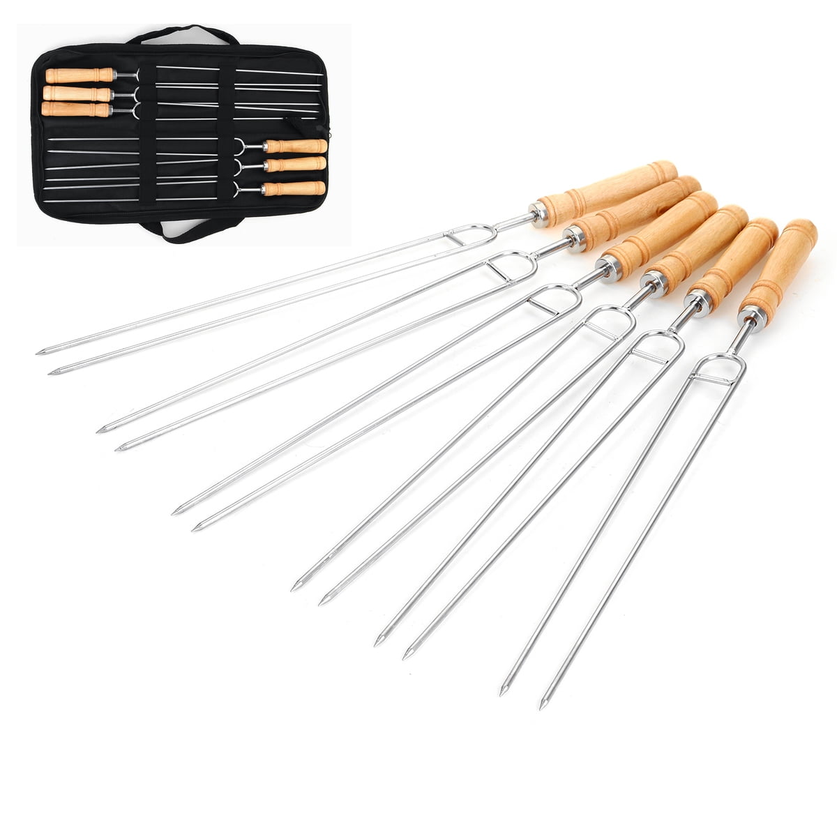Bestgoods 6x/Set BBQ Roast Sticks Stainless Steel Barbecue Skewer Stick
