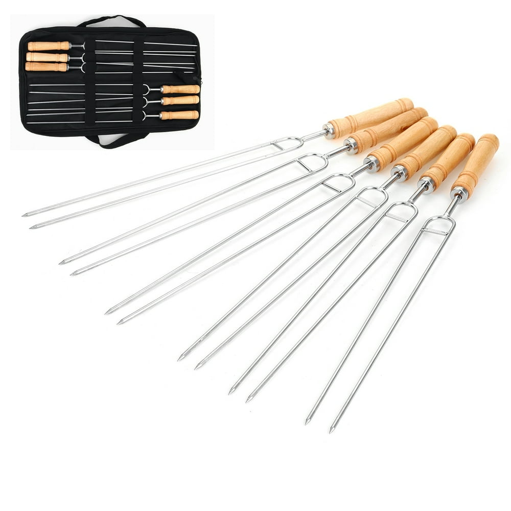 Bestgoods 6x/Set BBQ Roast Sticks Stainless Steel Barbecue Skewer Stick