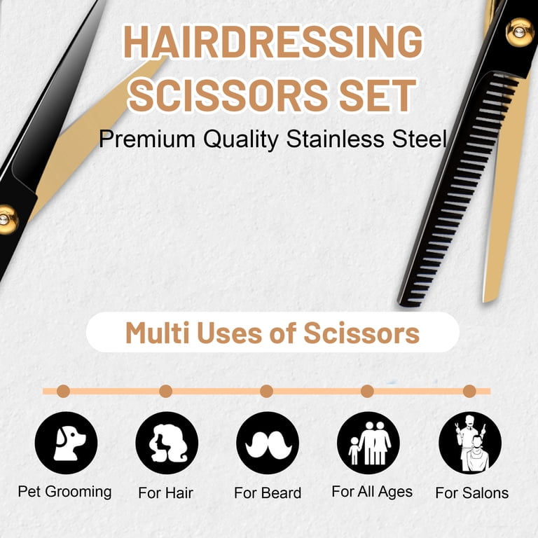 cyrico Professional Hair Cutting Scissors Set, 10 Pieces, Gold photo 6