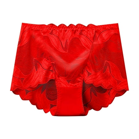 

Sngxgn Lace Panties Women Cotton Underwear High Waist Tummy Control Panties Ladies Panty Plus Size Briefs Red XL