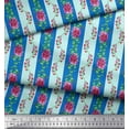 thumbnail image 2 of Soimoi Blue Moss Georgette Fabric Leaves,Pink Flower & Stripe Print Fabric by The Yard 42 Inch Wide, 2 of 3