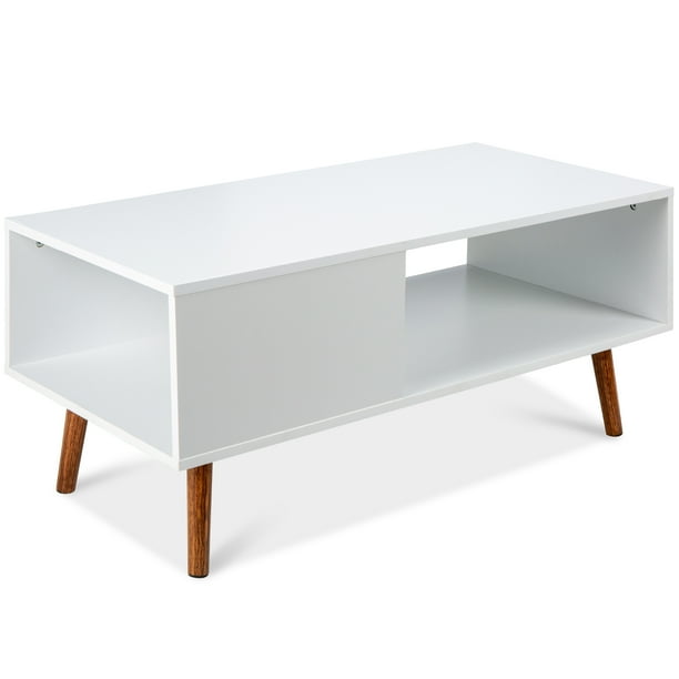 Best Choice S Wooden Mid Century Modern Coffee Accent Table Furniture W Open Storage Shelf White Brown Com Best Choice S Wooden Mid Century, Mid Century Modern Side Table With Storage