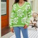 thumbnail image 5 of ICHUANYI Liquidación Moda Mujer Casual Tejer Manga Larga Impresión V-Cuello Tops Blusa Camiseta ICHUANYI WER202308232453, 5 of 6