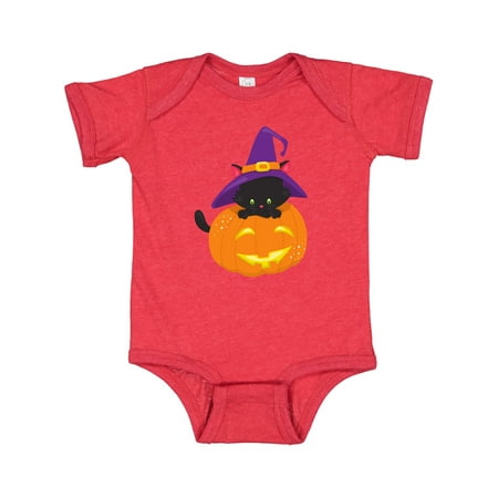 

Inktastic Black Cat Pumpkin Cat With Witch Hat Halloween Gift Baby Boy or Baby Girl Bodysuit