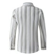thumbnail image 3 of ohmzyzo Men's Vertical Striped Dress Shirt Cotton Linen Button Down Top Lapel Collar Long Sleeve Blouses for Men Slim Fit Colorblocked Top Light Gray L, 3 of 8