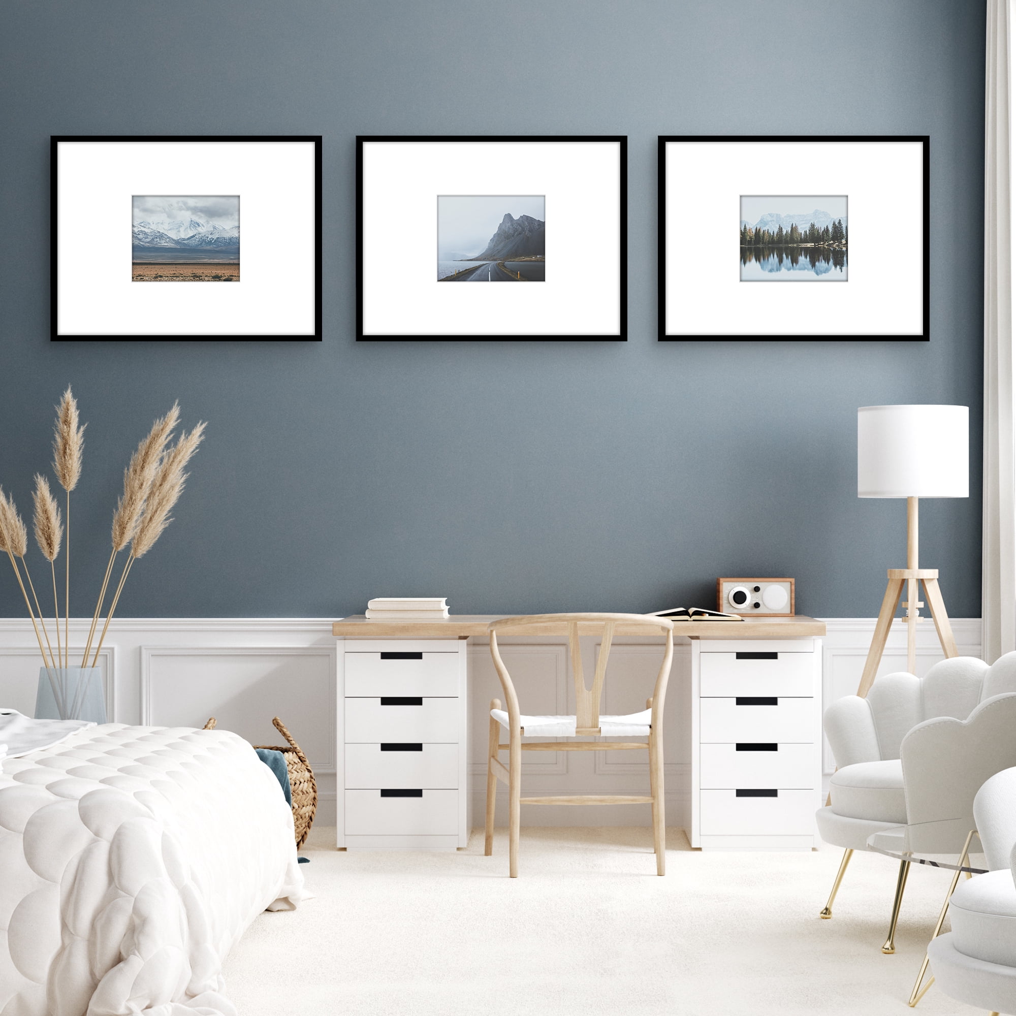 Americanflat 18x24 Poster Frame - Set of 3 - Use as 8x10 Frame with Mat or 18x24 Frame Without Mat - Black