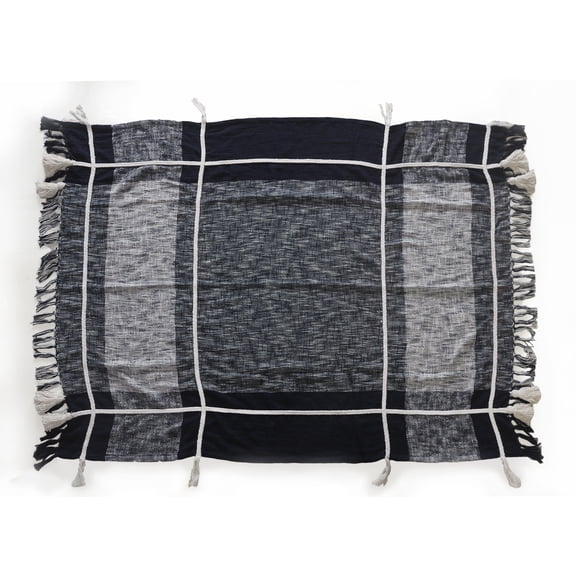 LR Home Sterling Checks Braided Plaid Throw Blanket, Navy Blue & White, 50" x 60"