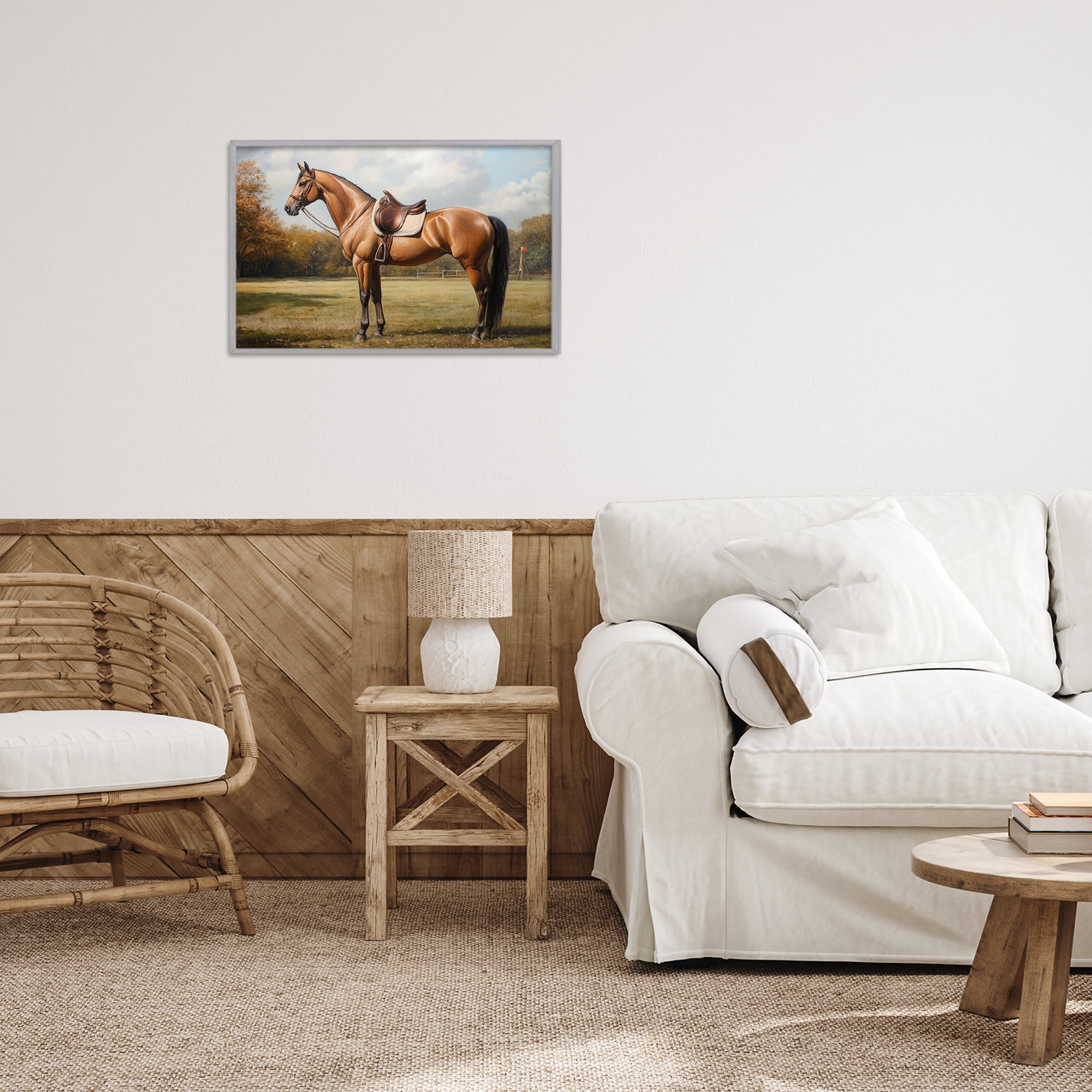 Stupell Industries Show Ready Horse with Saddle Gray Framed Giclee Art, design by Petal Prints Design