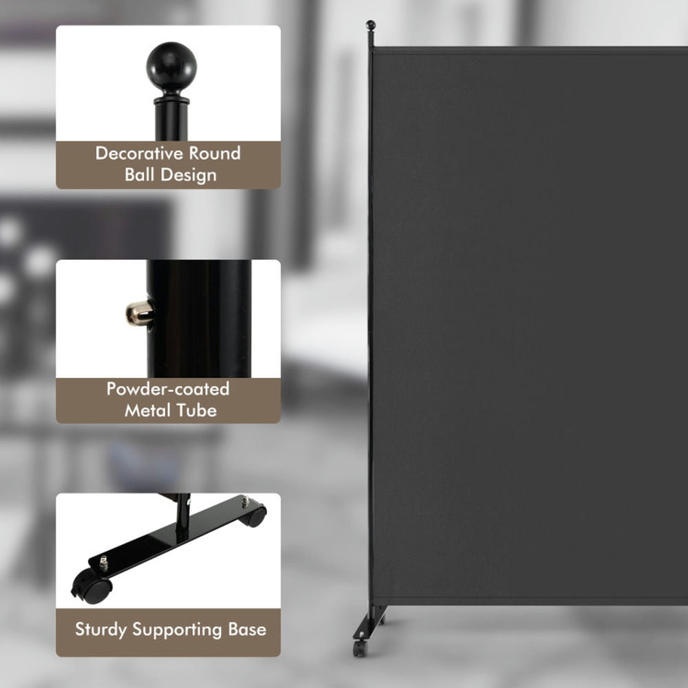 Resenkos Room Separator, Room Divider Panel,6 Feet Single Panel Rolling Room Divider with Smooth Wheels-Dark Gray