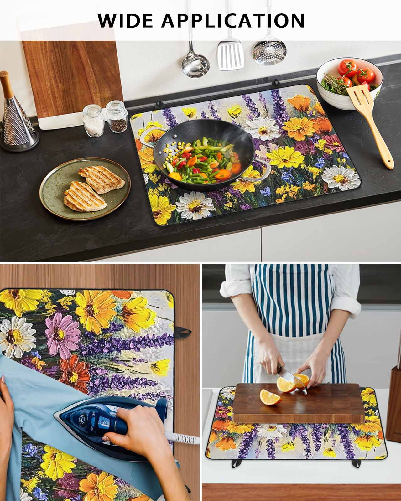 nqOlkjepod Large Induction Cooktop Protector Mat 24"x21", Wildflowers Botanical Stove Top Covers for Electric Stove, Oil Painting Pastoral Flowers Stove Burner Cover Mats, Glass Top Stove Cover