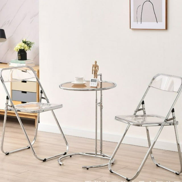 Table Basse Relevable en Verre, Table d'Appoint Ronde en Forme de C avec Dessus en Verre Rond pour Poser Téléphone pour Poser Portable Gris, Brun Foncé